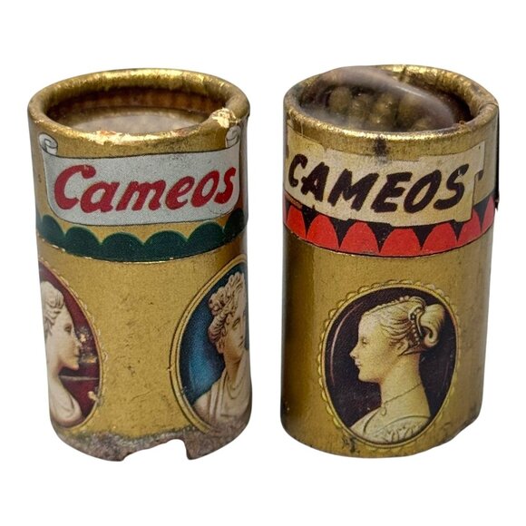 Vintage Golden Cameo Matches Cylinder Box Never Used Full Wooden Lot of two Mini - Picture 2 of 7